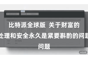 比特派全球版  关于财富的处理和安全永久是紧要斟酌的问题